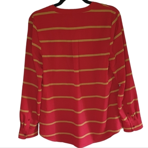 TALBOTS Half Button Striped Blouse Long Sleeve Red Gold Women Sz M Office Preppy - Picture 4 of 6